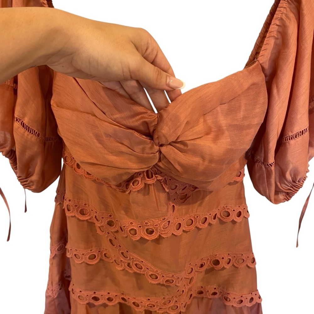 ASOS Off The Shoulder Coquette Voile Mini Dress With Lace - Picture 5 of 10